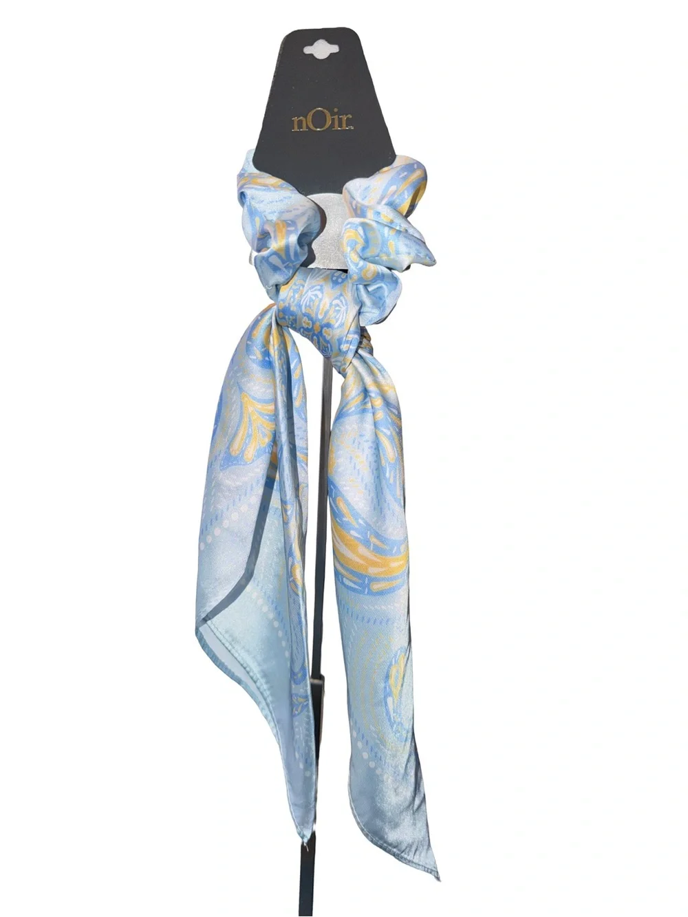 nOir Jewelry Light Blue & Yellow Paisley Satin Scarf Hair Scrunchie